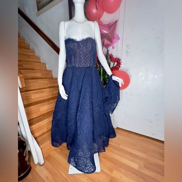 New MARCHESA NOTTE Tulle Layered Navy Blue Dress - Picture 5 of 9